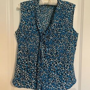Calvin Klein Blue Animal Print Sleeveless Blouse